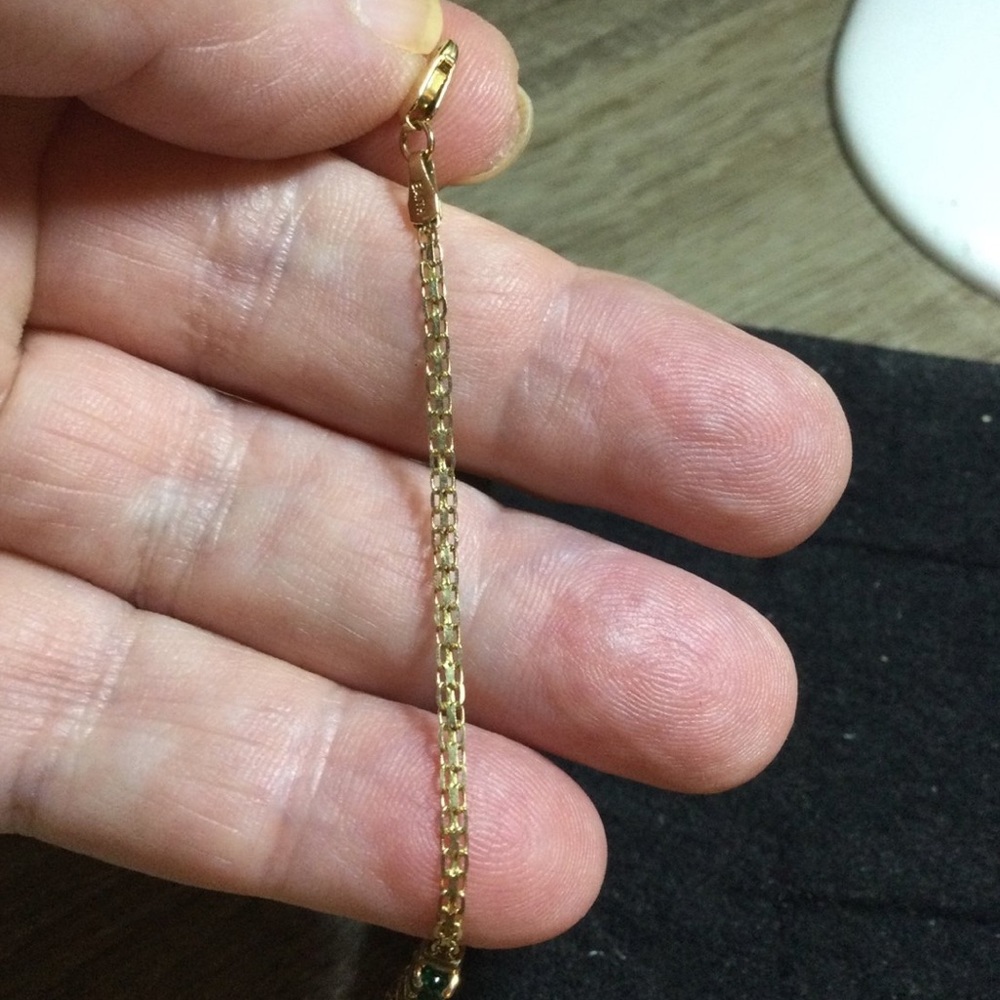 10K YG  Emerald Chain Link Bracelet Yellow Gold 10k 10KT 10kt 10 karat - Picture 9 of 10
